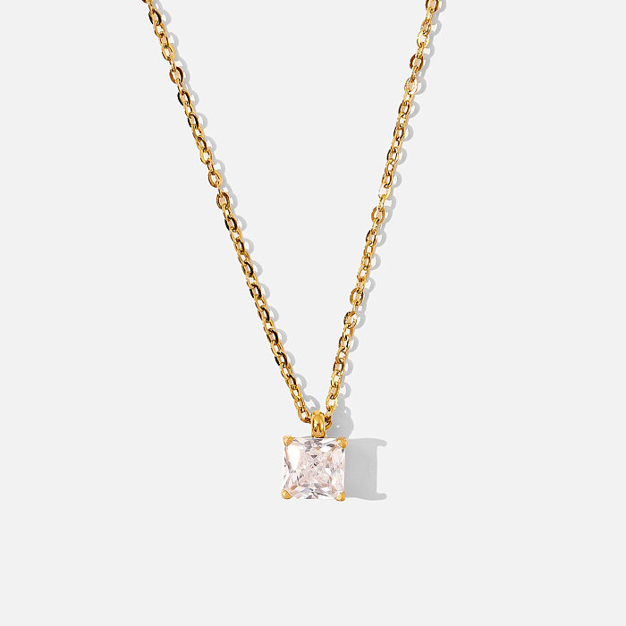 Mesmo estilo do colar de celebridades da web europeias e americanas em ouro 18K em aço inoxidável branco / rosa / verde com pingente de zircão quadrado ornamento para mulheres