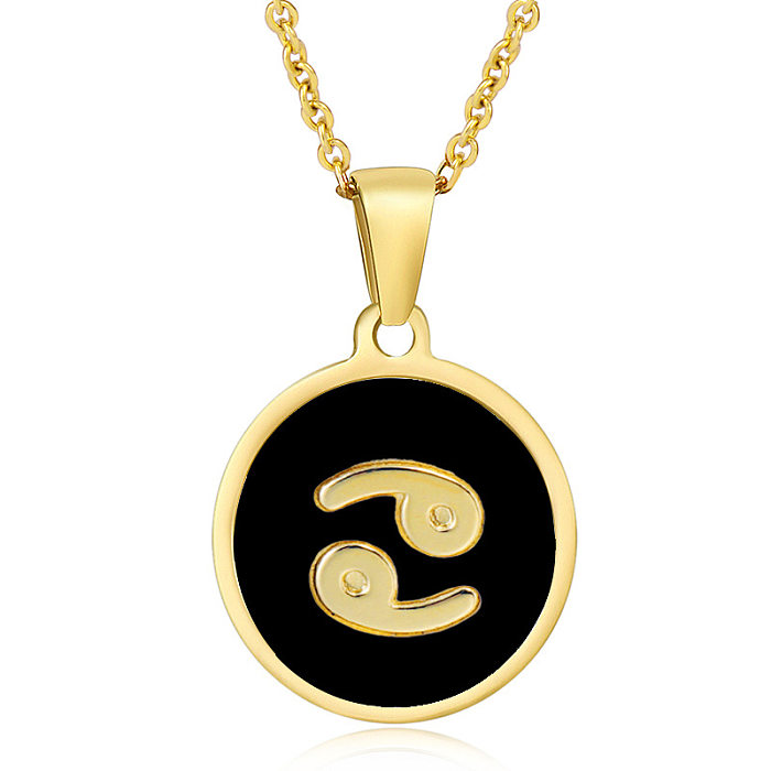 Fashion Round Constellation Stainless Steel  Pendant Necklace Enamel Gold Plated Stainless Steel  Necklaces