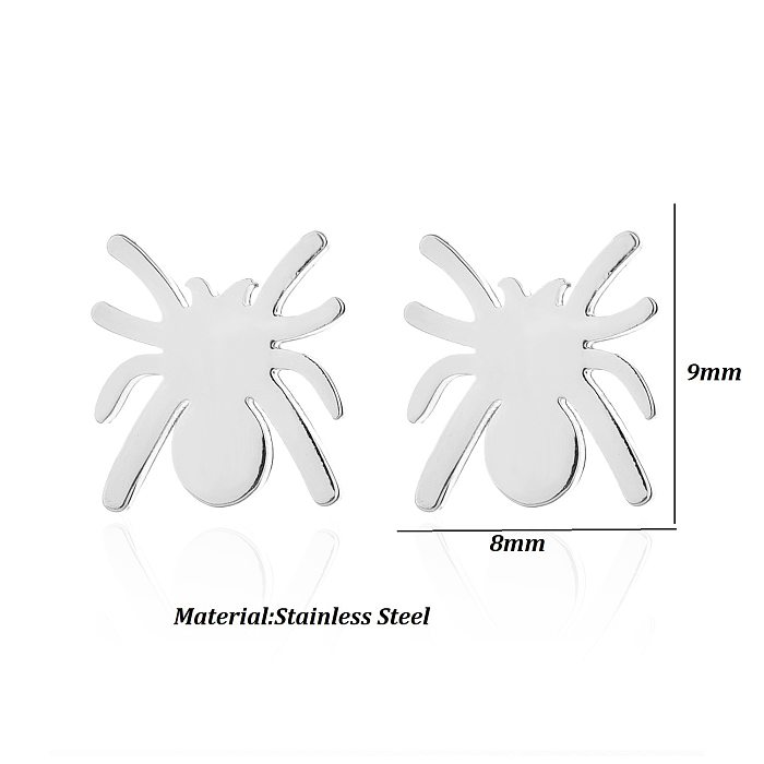 Einfacher Stil, herzförmige Spinne, Edelstahlbeschichtung, ausgehöhlte Ohrstecker, 1 Paar