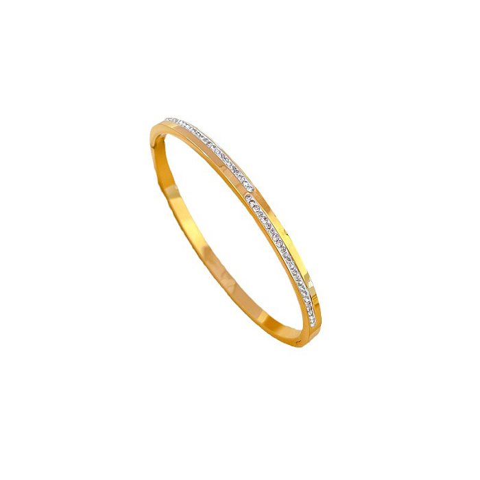 Modern Style Round Titanium Steel Plating Inlay Artificial Diamond Bangle