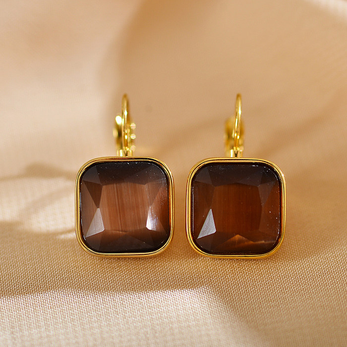 1 Pair Simple Style Square Plating Inlay Stainless Steel  Zircon Gold Plated Ear Studs
