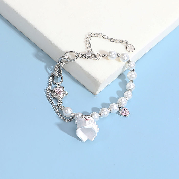 Cartoon Style Cute Heart Shape Ghost Titanium Steel Pearl Plating Inlay Zircon Bracelets