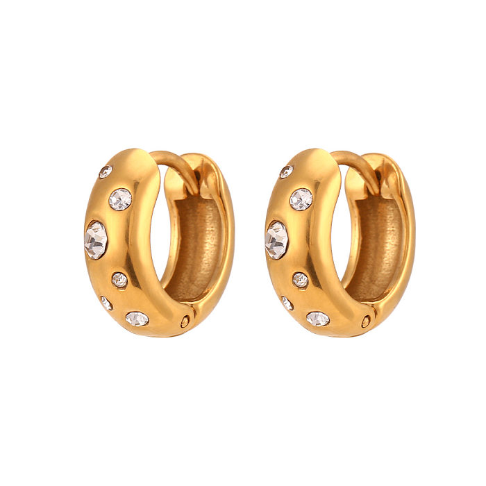 Retro Geometric Stainless Steel  Earrings Inlay Zircon Stainless Steel  Earrings