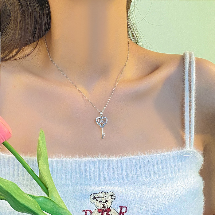 Fairy Style Simple Style Key Stainless Steel Copper Plating Inlay Zircon Silver Plated Pendant Necklace