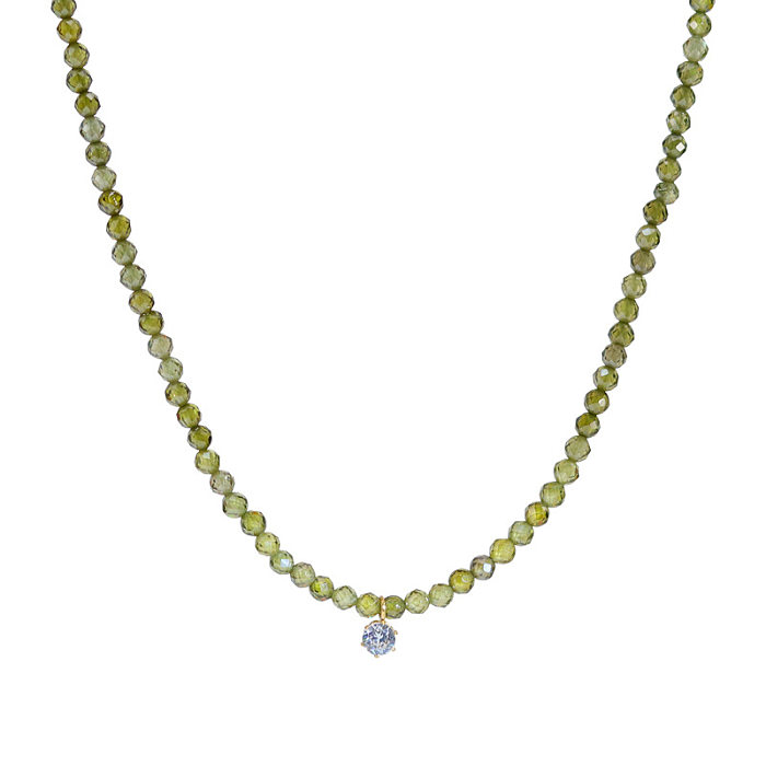 Collier de zircon perlé en acier inoxydable géométrique à la mode