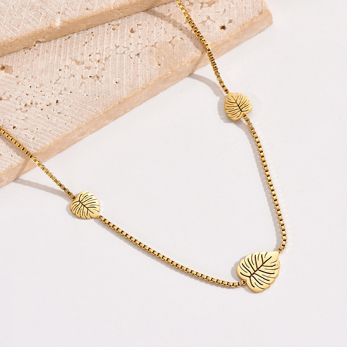 Elegant Leaves Stainless Steel  Polishing Plating 14K Gold Plated Necklace