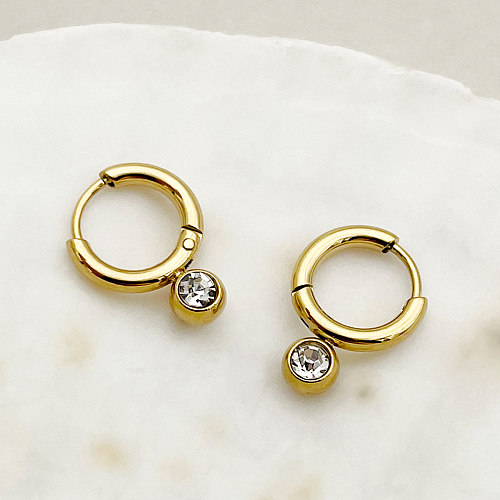 1 Pair Glam Simple Style Solid Color Plating Inlay Stainless Steel  Zircon Gold Plated Earrings