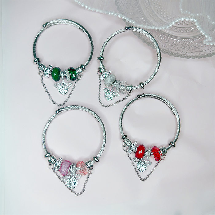 IG Style Sweet Heart Shape Stainless Steel Alloy Resin Beaded Plating Inlay Rhinestones Bangle