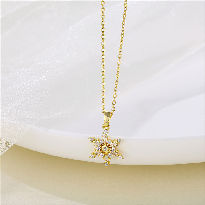 Gros style coréen forme de coeur oeil fleur en acier inoxydable en acier inoxydable plaqué or 18 carats plaqué or collier pendentif zircon