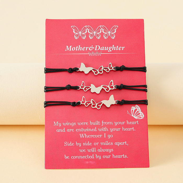 MAMA Ensemble de 3 bracelets ajourés en corde en acier inoxydable avec papillon de style simple