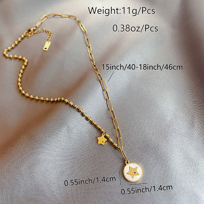 Casual Simple Style Round Star Stainless Steel  Plating Inlay Shell 18K Gold Plated Pendant Necklace
