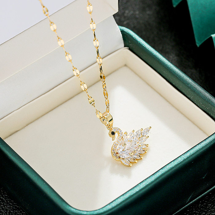 1 Piece Fashion Swan Stainless Steel Inlay Zircon Pendant Necklace