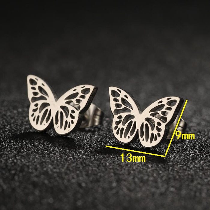 1 paire de clous d'oreilles en acier inoxydable, Style Simple, placage papillon ajouré