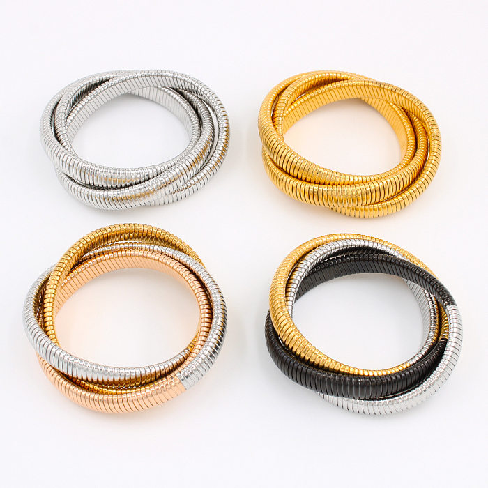Bracelet Cobra plaqué or 18 carats à trois couches en acier inoxydable de couleur unie Hip-Hop