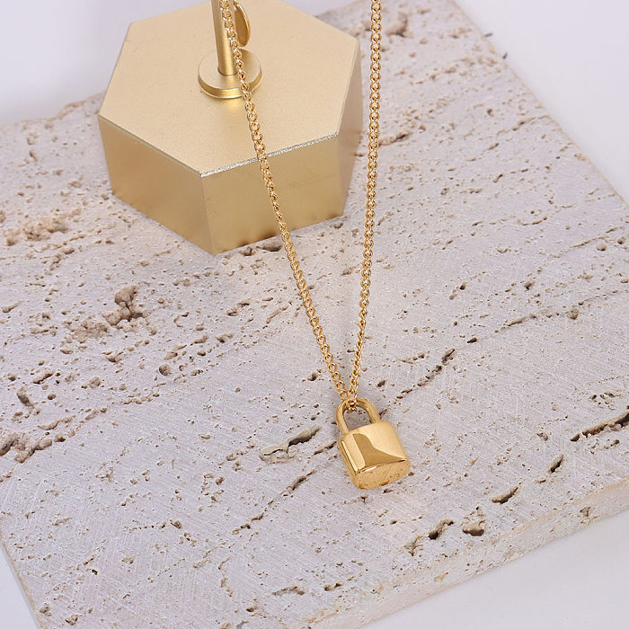 Simple Jewelry Lock Pendant Necklace Stainless Steel 18k Gold Plated Jewelry