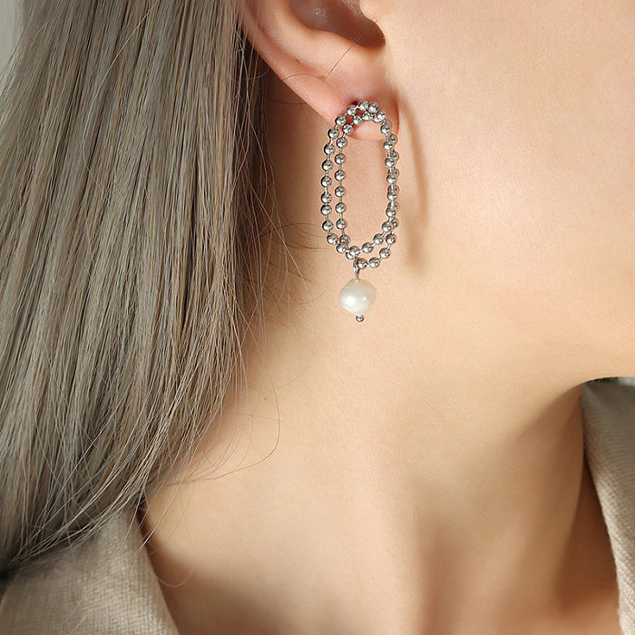 Fashion Geometric Stainless Steel Plating Pearl Earrings 1 Pair