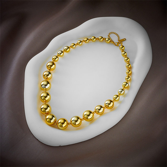 Collier plaqué or 18 carats avec perles en acier inoxydable CCB rondes exagérées décontractées