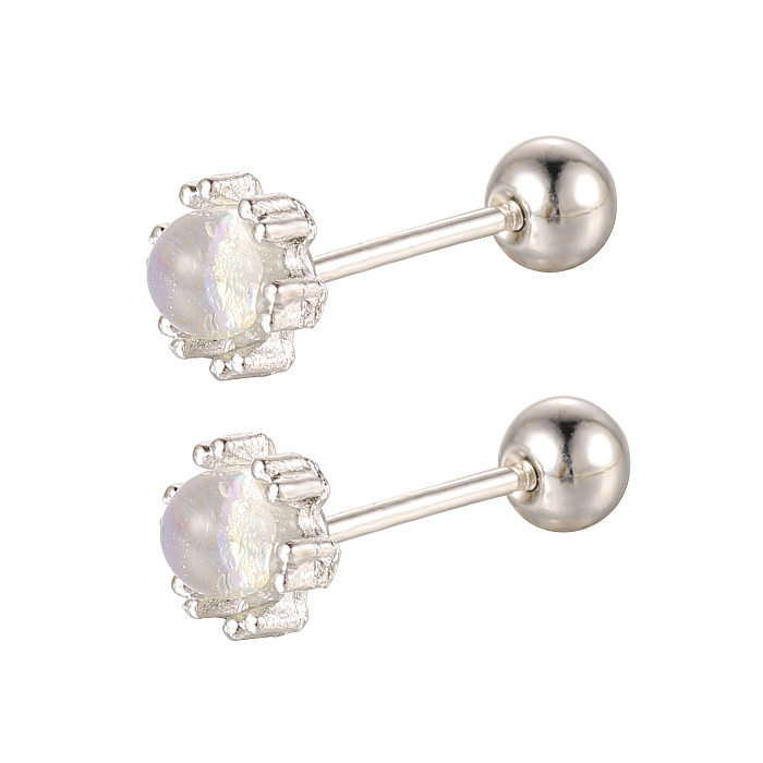 1 Pair Simple Style Shiny Round Star Heart Shape Stoving Varnish Inlay Stainless Steel  Zircon Ear Studs