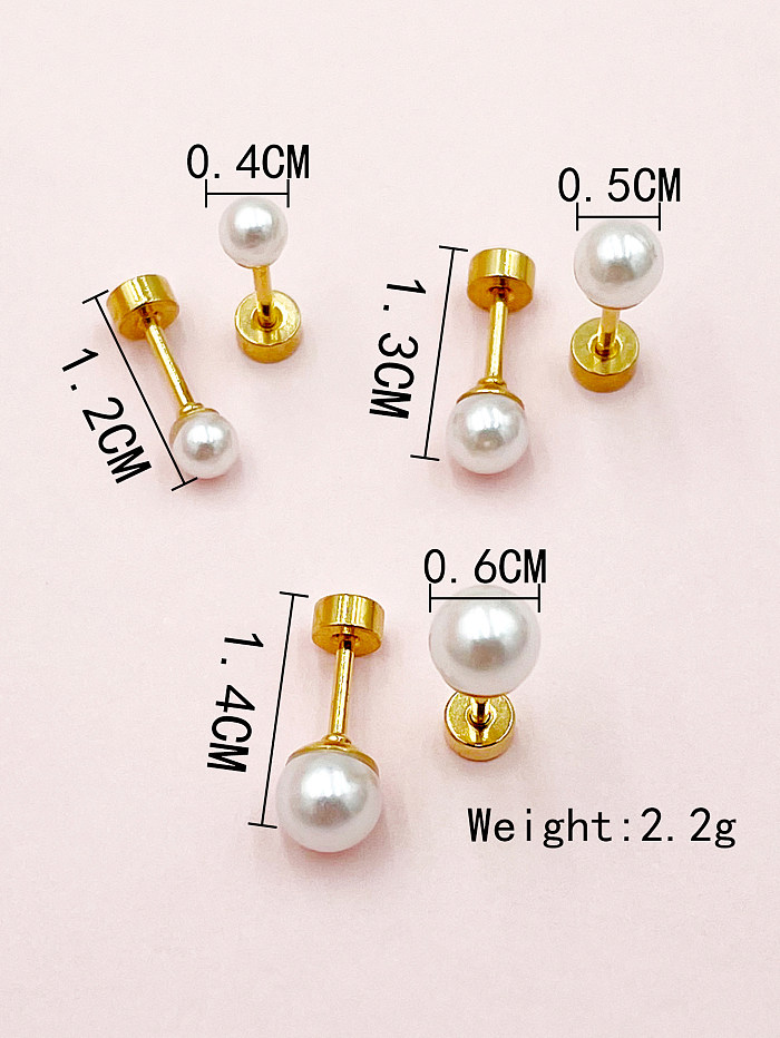 1 Pair Casual Simple Style Round Plating Stainless Steel  Imitation Pearl Gold Plated Ear Studs