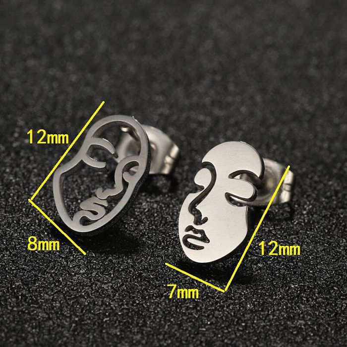 1 Pair Simple Style Human Face Asymmetrical Plating Hollow Out Stainless Steel  Ear Studs