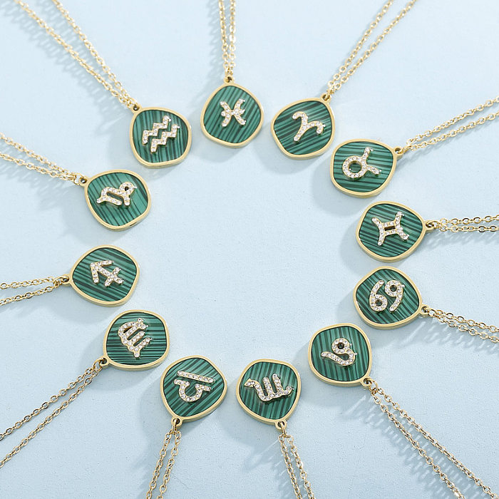Collier vintage en acier inoxydable avec lettres Malachite et douze constellations