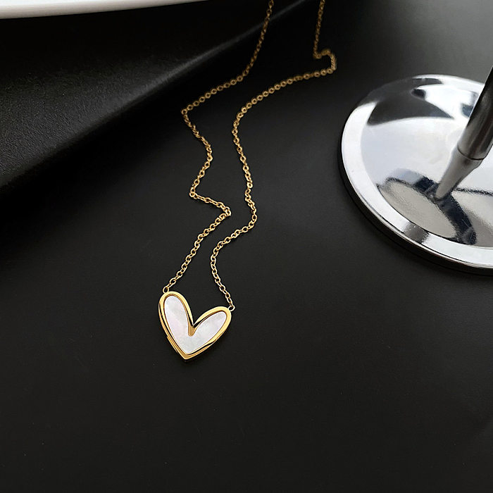 Süße herzförmige Edelstahl-Inlay-Muschel-Anhänger-Halskette, 1 Stück