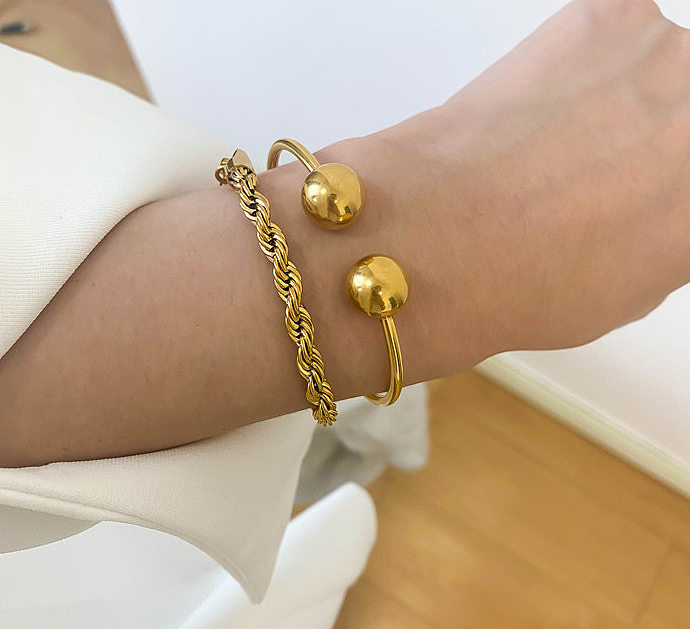 Z18 Style français élégant rétro poids solide perles en métal Bracelet à ouverture simple acier au titane placage à l'or 18 carats