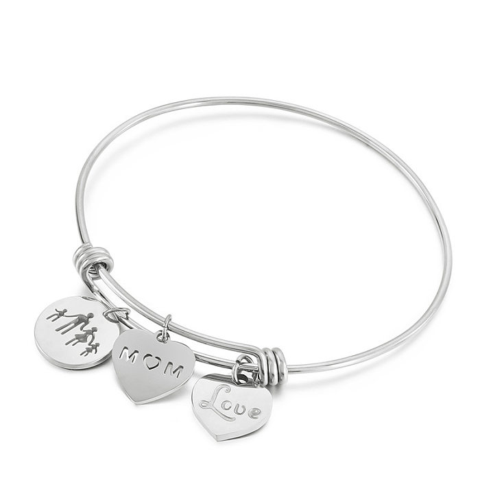 Fashion Simple Stainless Steel Adjustable Heart-shaped MOM Retractable Bracelet