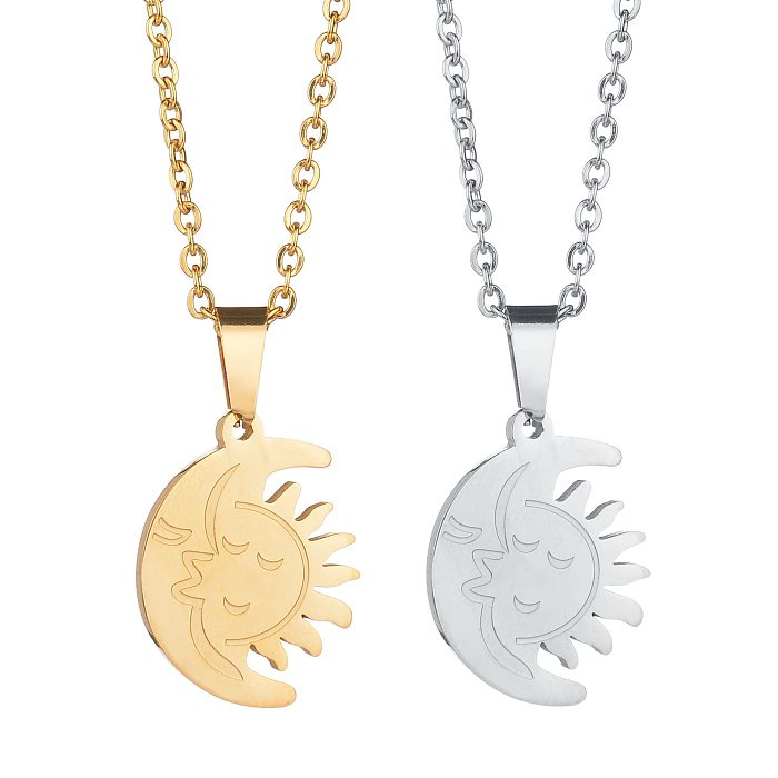 Lässige Halskette mit Anhänger aus Edelstahl mit Sonnen- und Mondbeschichtung