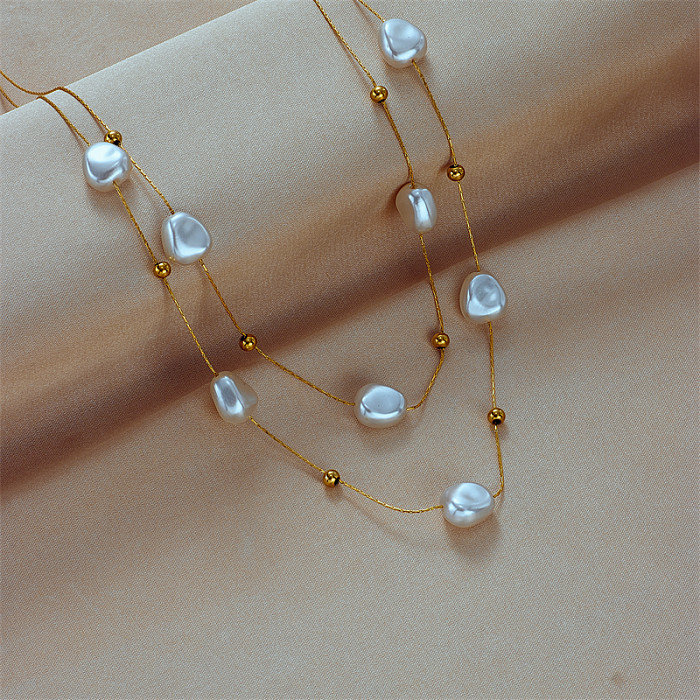 Collar Básico Geométrico Acero Inoxidable Chapado en Oro Perlas Artificiales 1 Pieza