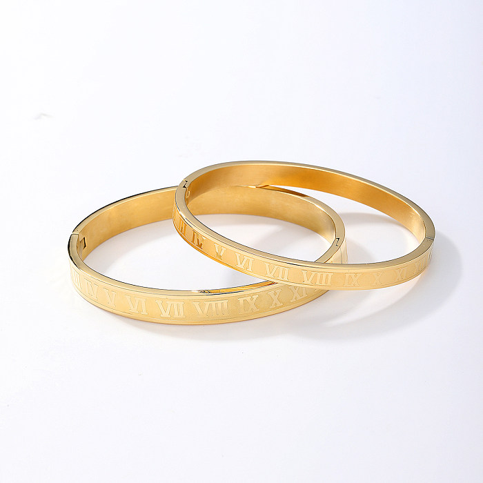 Luxurious Simple Style Roman Style Roman Numeral Stainless Steel Plating 18K Gold Plated Bangle