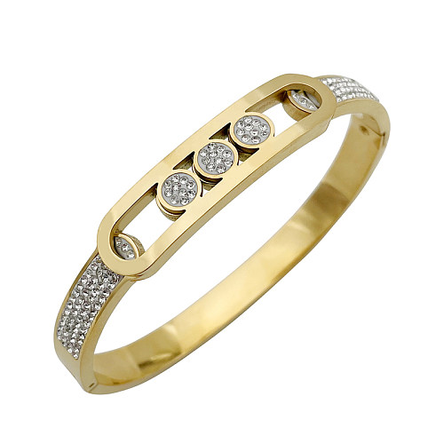 Atacado elegante estilo formal cor sólida chapeamento de aço inoxidável pulseira de zircão banhado a ouro