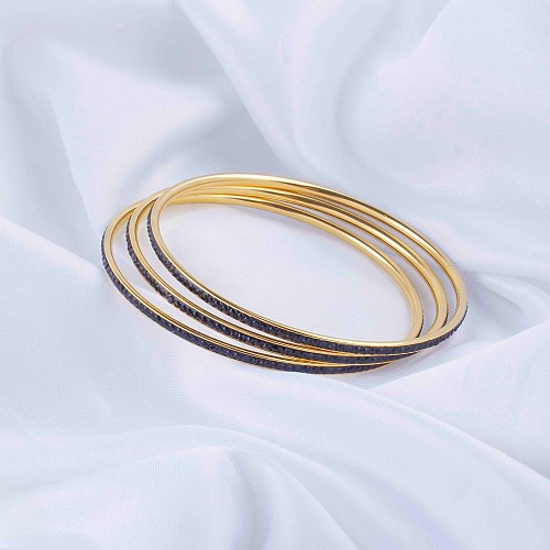 Wholesale Casual Classic Style Geometric Solid Color Stainless Steel Plating Inlay Gold Plated Rhinestones Bangle