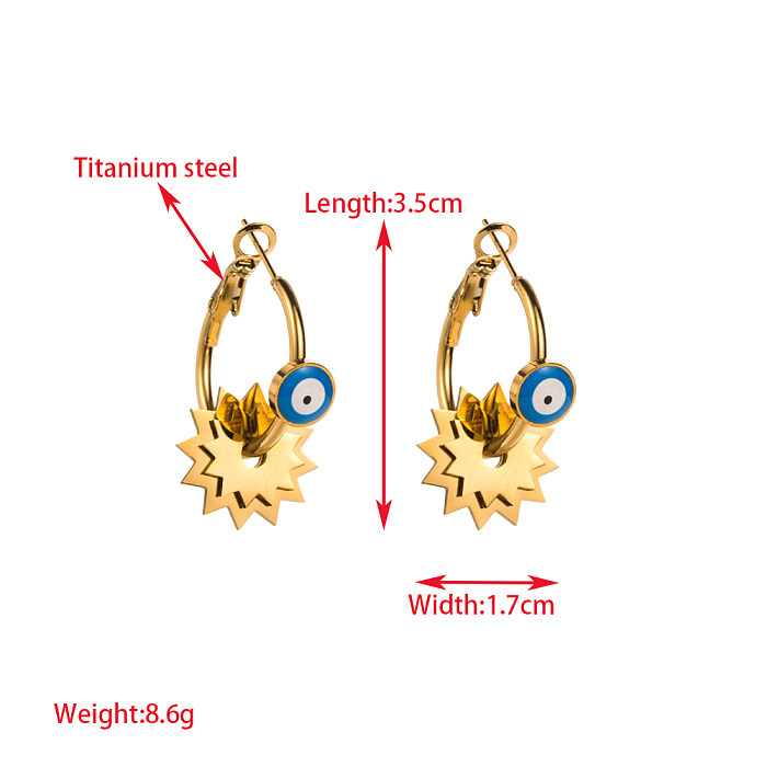 1 paire de boucles d'oreilles élégantes en forme de cœur, incrustation d'oeil en acier inoxydable, strass Turquoise, perle plaquée or