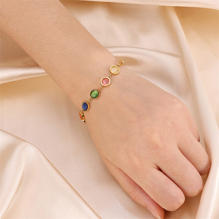 Bracelets ronds en acier inoxydable avec incrustation de pierres précieuses artificielles, Style Simple et doux