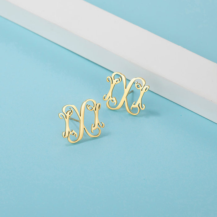 1 Pair Simple Style Letter Polishing Plating Stainless Steel  18K Gold Plated Ear Studs