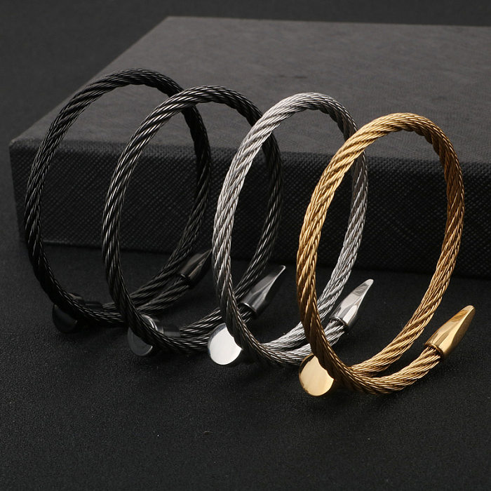 Moda simples três cores de aço inoxidável prego aberto pulseira atacado jóias