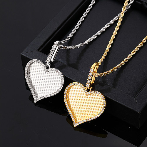 Hip-Hop Vintage Style Rock Heart Shape Stainless Steel  Alloy Plating Inlay Zircon Gold Plated Silver Plated Pendant Necklace