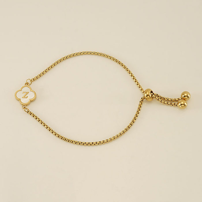 INS Style Casual Four Leaf Clover Letter Titanium Steel Plating Inlay Shell 18K Gold Plated Bracelets