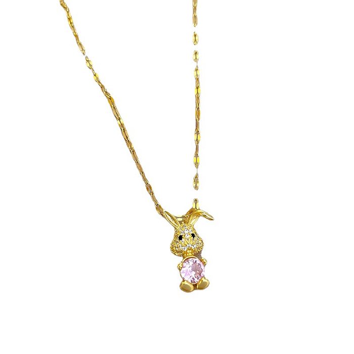 Fashion Rabbit Stainless Steel Copper Inlay Artificial Diamond Pendant Necklace