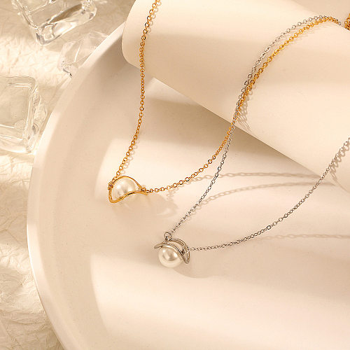 Collar con revestimiento de perlas de acero inoxidable geométrico de estilo simple