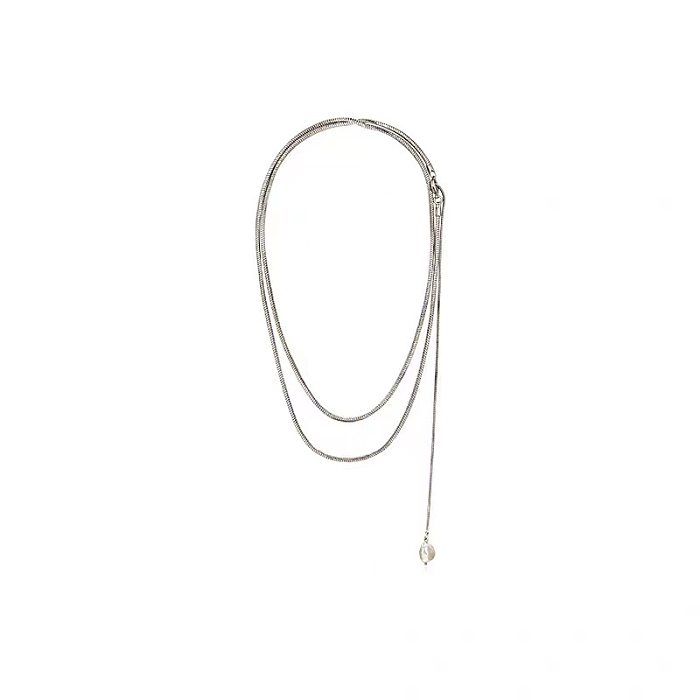 Simple Style Geometric Stainless Steel Inlay Artificial Pearls 18K Gold Plated Sweater Chain Long Necklace