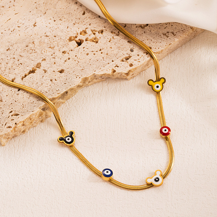 Retro-Pentagramm-Teufelsauge-Herzform-Edelstahl-Emaille-Beschichtung mit 18 Karat vergoldeter Halskette