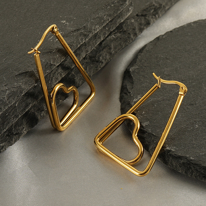 1 paire de boucles d'oreilles pendantes en forme de cœur, Style Cool et décontracté, plaqué en acier inoxydable, plaqué or 18 carats
