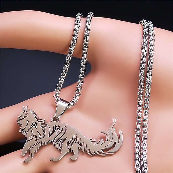 Gothic Hip-Hop Cat Stainless Steel  Hollow Out Pendant Necklace Long Necklace