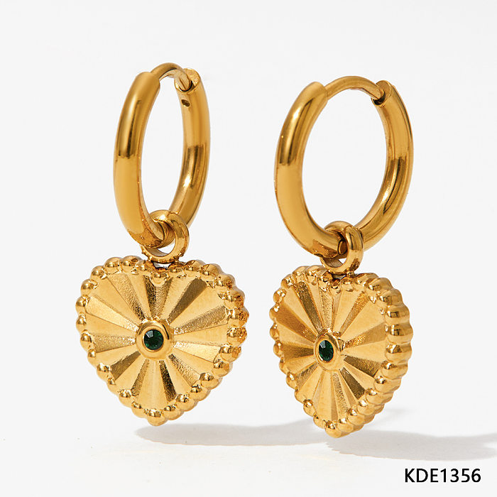 1 Paar elegante Retro-Herzform-Rhombus-Beschichtungs-Inlay-Ohrringe aus Edelstahl mit Zirkon und vergoldet