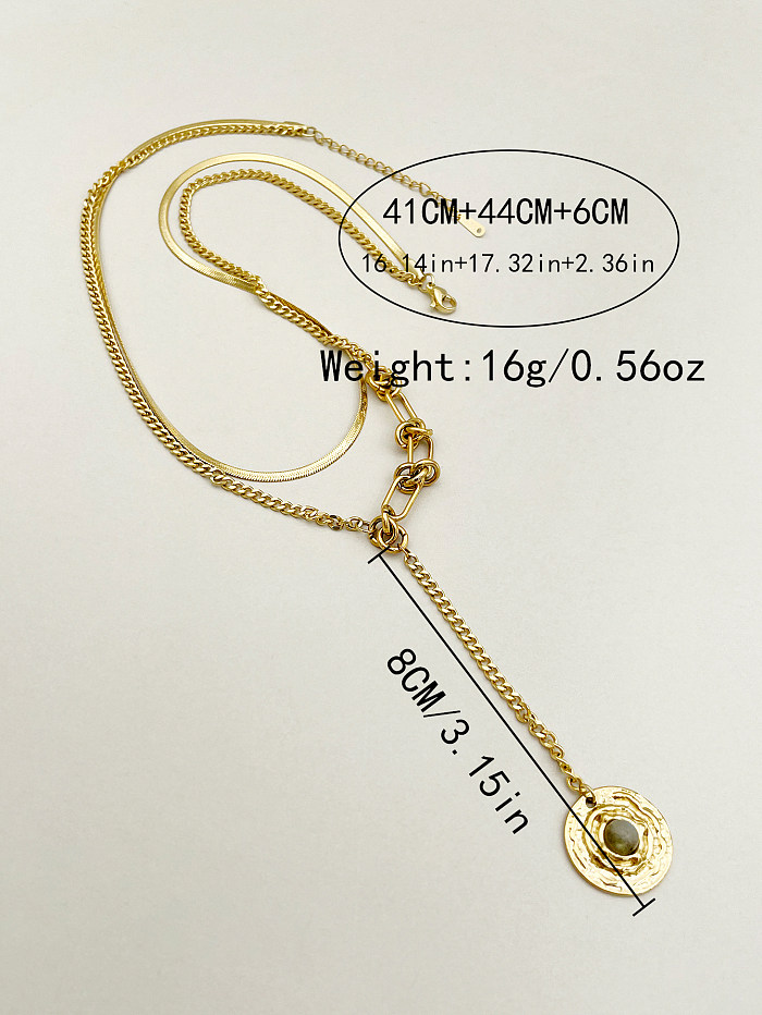 Casual Simple Style Round Stainless Steel  Plating Inlay Natural Stone Gold Plated Layered Necklaces