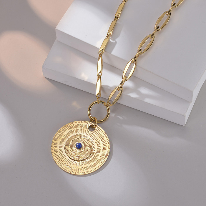 Vintage Style Round Stainless Steel  Plating Pendant Necklace