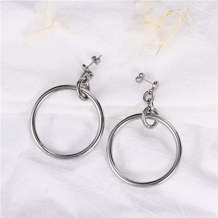 1 paire de boucles d'oreilles pendantes en acier inoxydable, Style Simple, couleur unie, ajouré