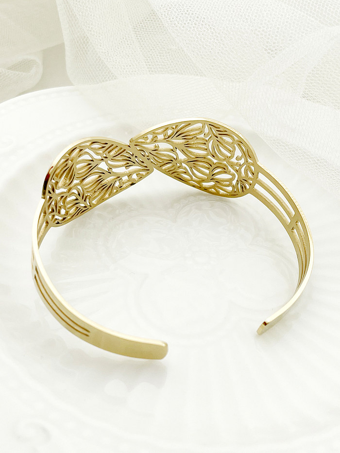 Elegant Leaves Stainless Steel Plating Hollow Out Gold Plated Cuff Bracelets